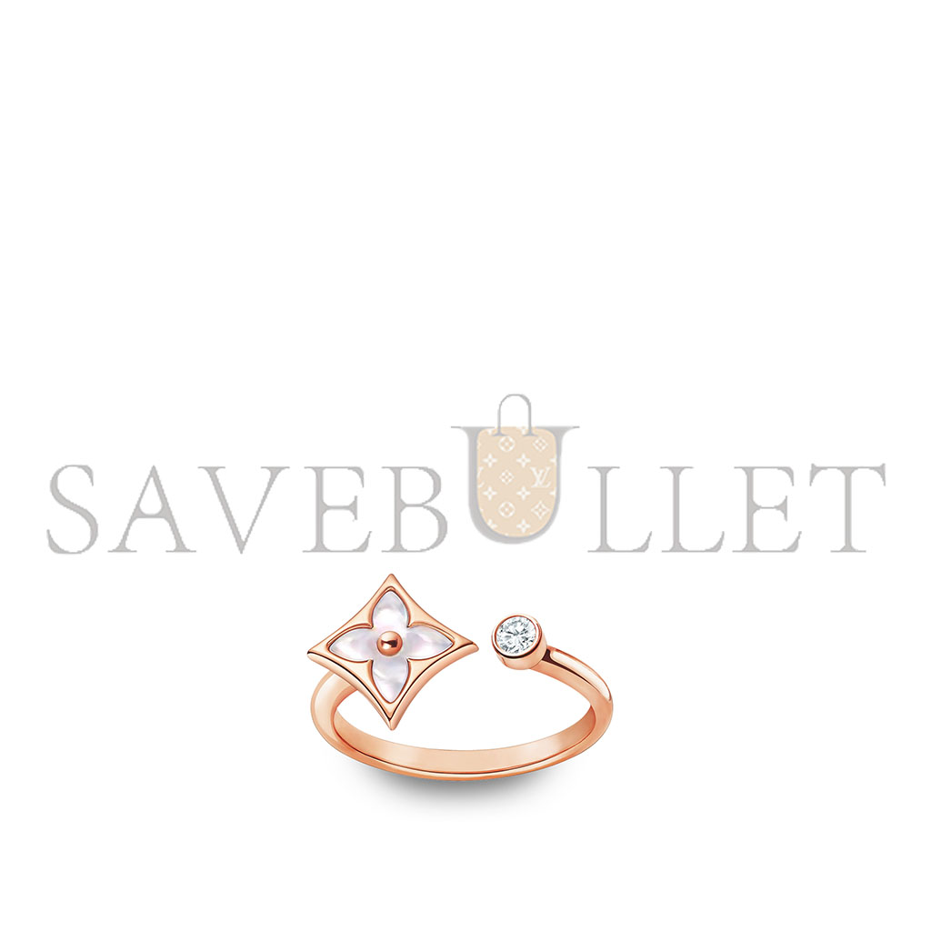 l**is V*t*n color blossom mini star rose gold, white mother-of-pearl and diamond ring q9s80a